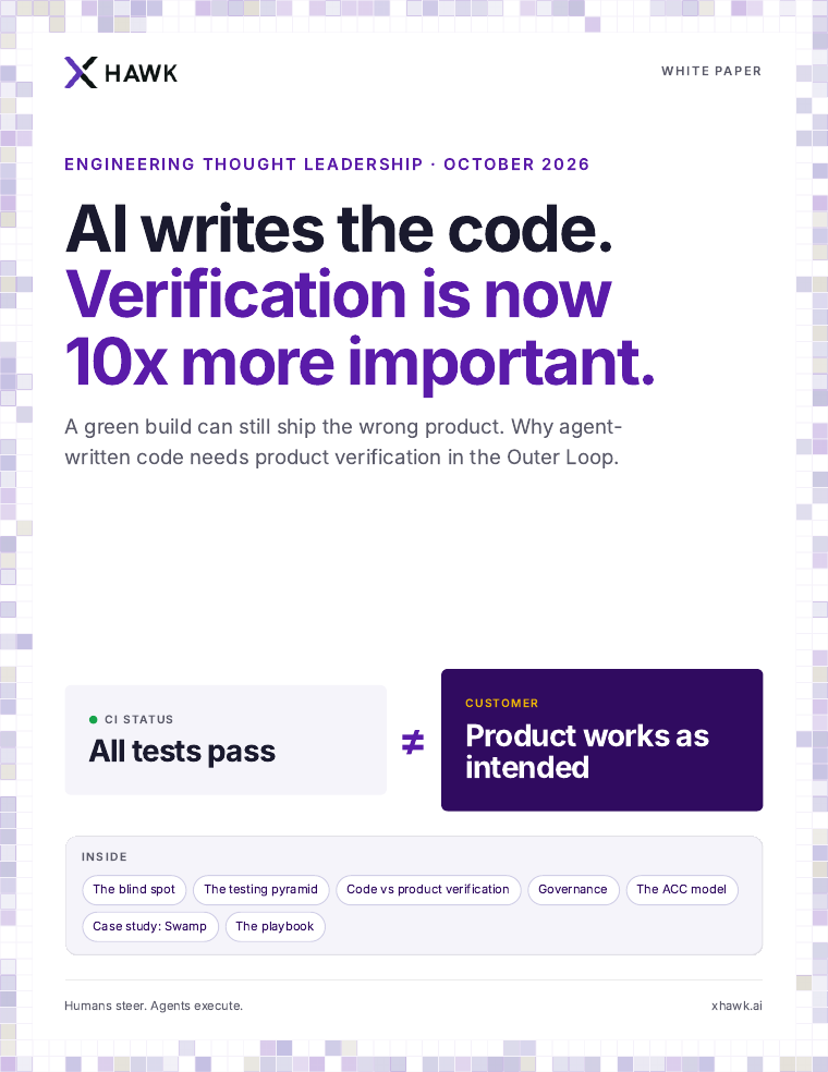Cover of the XHawk whitepaper, AI Writes the Code. Verification Is Now 10x More Important.