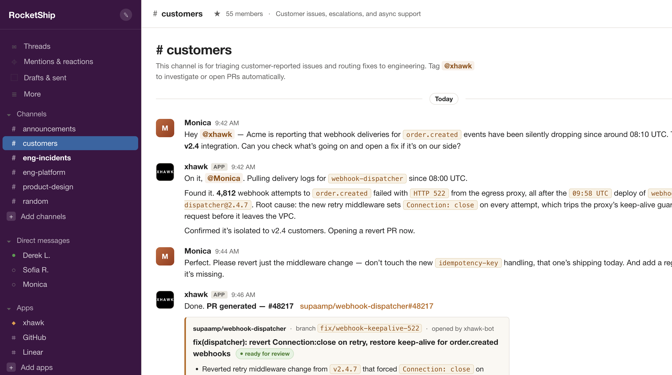 XHawk in Slack